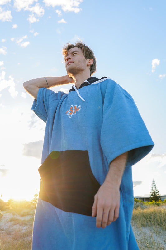 Funny Guy Hooded Towel Poncho - Blue and Black